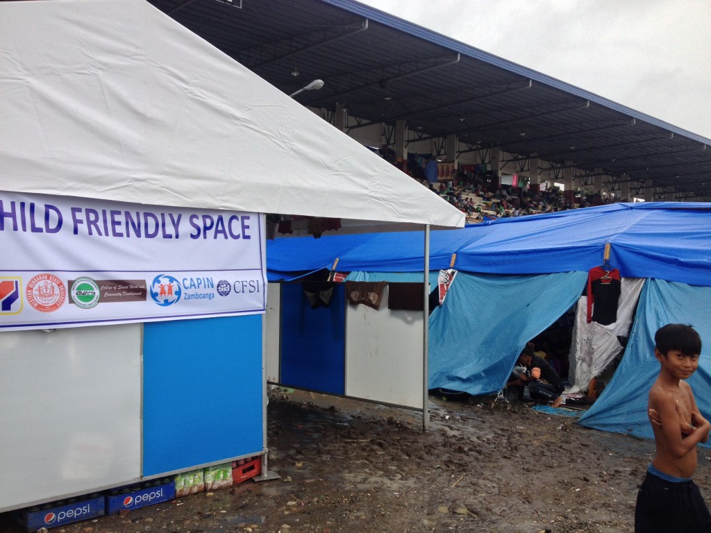 CFSI staff and student volunteers have mobilized 30 community volunteers to set up five Child-Friendly Spaces in the largest of the Zamboanga City evacuation centers - the Joaquin F. Enriquez Memorial Sports Complex - that are expected to serve an estimated 1,000 displaced children