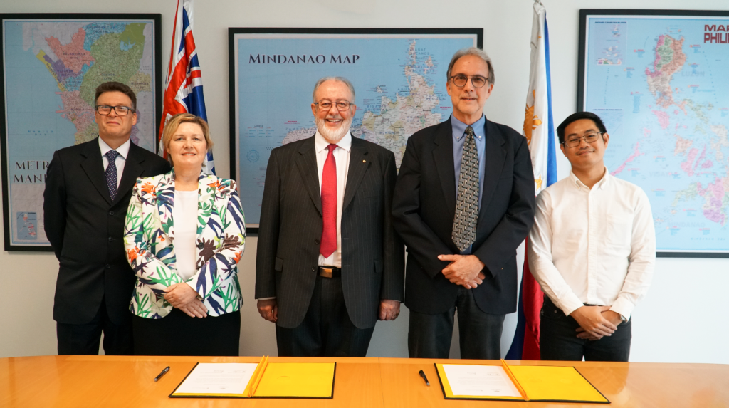 Photo Caption: Australian Ambassador Steven J. Robinson AO (center) and Community and Family Services International Executive Director Steven Muncy reaffirmed their commitment to work together to help people displaced by the Marawi conflict to rebuild their lives. The Ambassador announced an additional PHP 140 million for the Marawi Recovery Project bringing up Australia's total support to Marawi to PHP1.2 billion.  Also in photo (from left), Richard Sisson, Deputy Head of Mission of the Australian Embassy, Kerrie Anderson, Counsellor (Development) Australian Embassy and JR Roque, Chief of Staff of CFSI. 