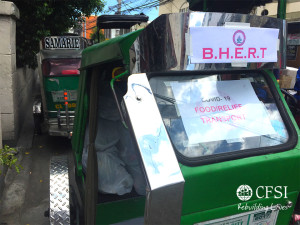 Barangay Health Emergency Response Team provided tricycles to transport the relief goods to the barangays.